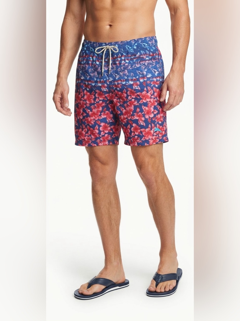 Tommy Bahama Swim Trunks Mens M Blue Red Hibiscus Floral Board Shorts Hawaiian